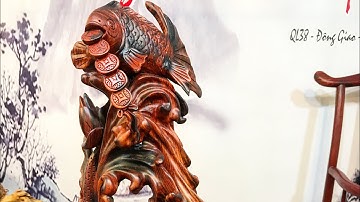 Gỗ trắc đỏ đen - Tượng cá chép - song ngư tài lộc