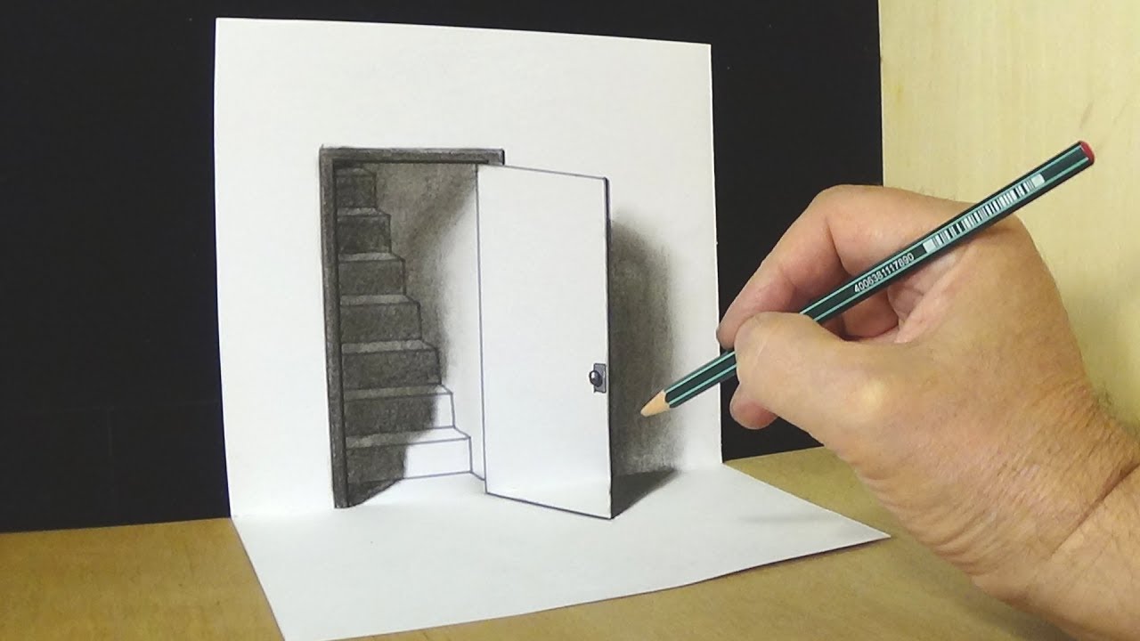 The Door Illusion Magic Perspective With Pencil Trick Art Drawing Youtube