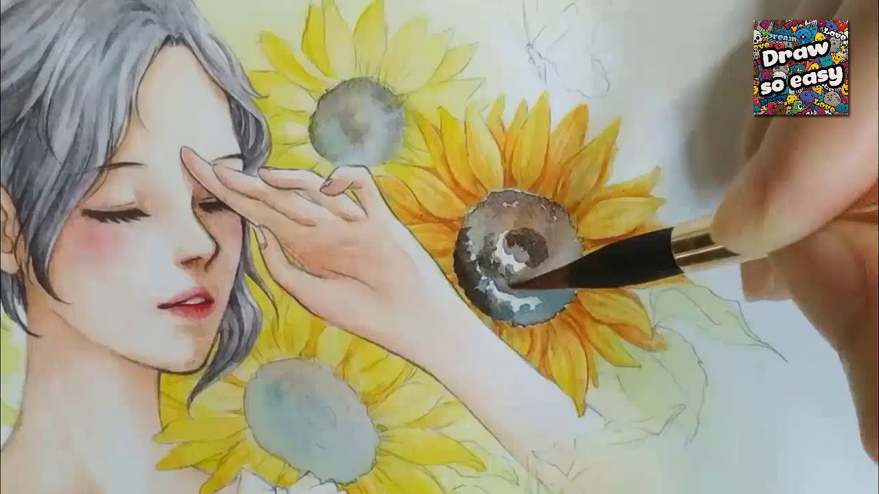 Vẽ màu nước cực dễ thương - Cô gái và hoa【Watercolor painting】DRAW SO EASY  CHANNEL - YouTube