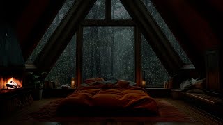 Stress-Relieving Rain and Fireplace Sounds by the Window for Better Sleep