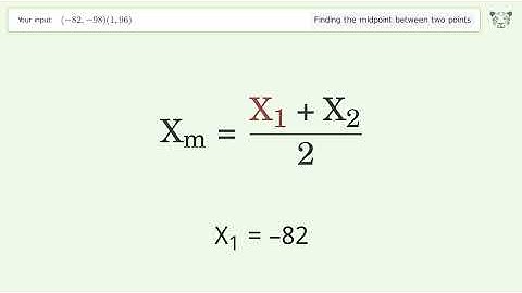 Find the midpoint between two points p1 (-82,-98) and p2 (1,96): Step-by-Step Video Solution