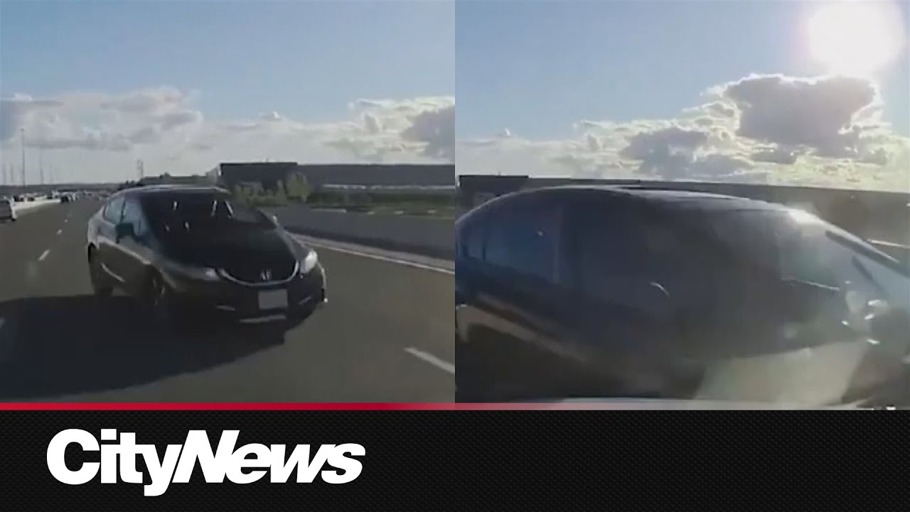 Dash cam captures driver travelling wrong way on Hwy. 401 - YouTube