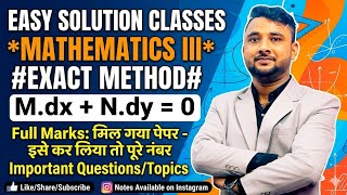 EXACT METHOD I MATHEMATICS III, FULL EXPLANATION I CCSU I EASY SOLUTION I IMPORTANT I 15 NO. I EASY