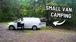 FIRST TIME CAMPING IN A SMALL VAN (very rainy)