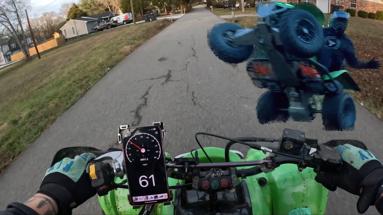 KFX 400 Top speed… ONE HANDED WHEELIES!!!