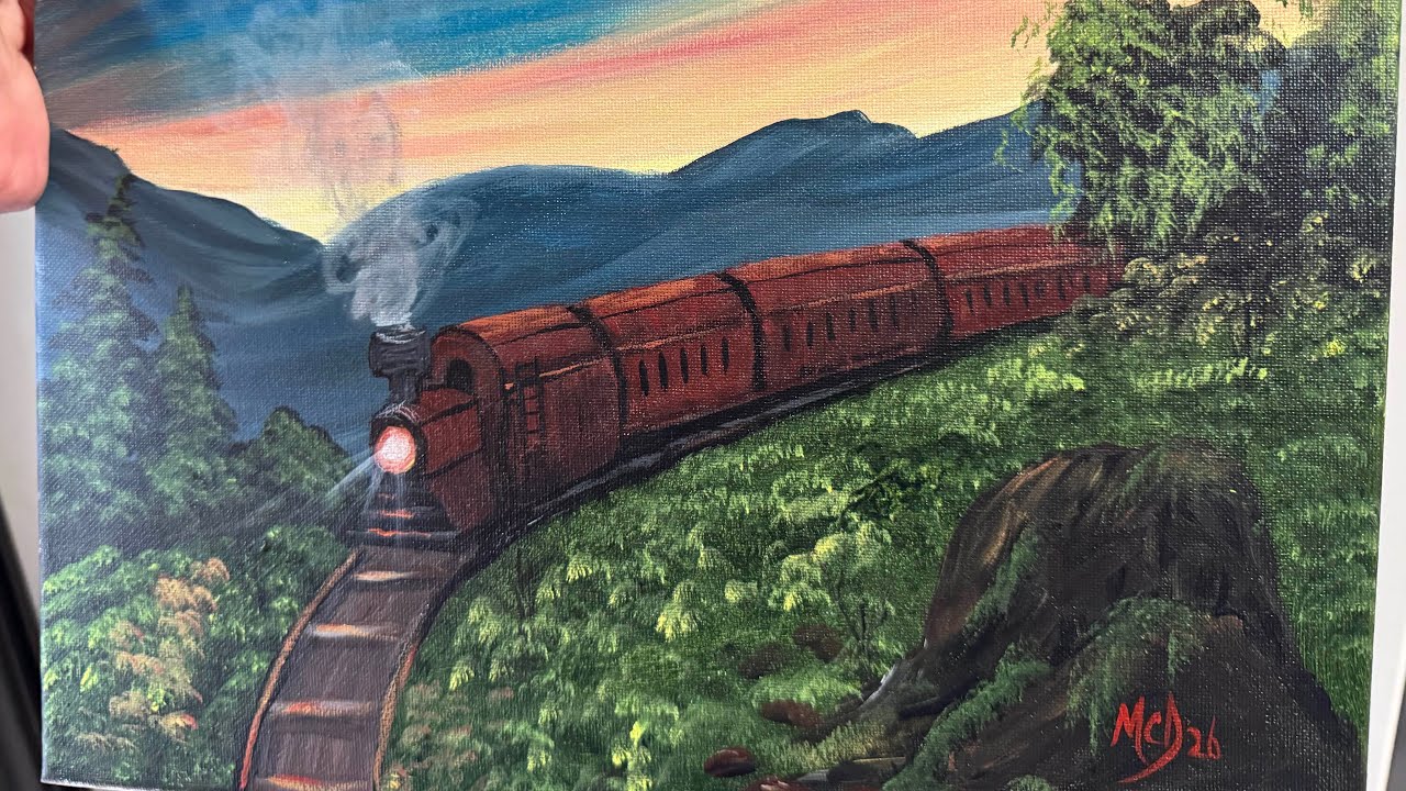 20- Today I’m painting in acrylic. I’m going to try to paint a train 