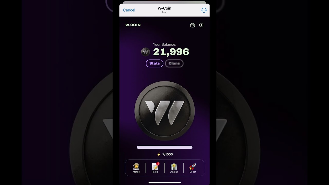 Wcoin-Tap to earn Tokens|crypto Tokens/ Booster Lucky dice| 