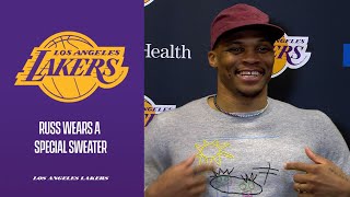 Russell Westbrook wears a sweater designed by his son