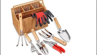 Soligt Garden Tools Set With Basket, Heavy Duty Stainless Steel Gardening Hand Tool With Wood Handle