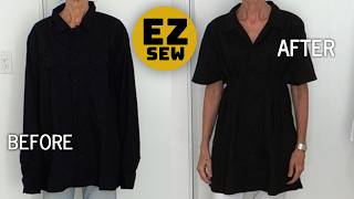 DIY EASY MEN'S SHIRT REFASHION : Upcycle oversized shirt to pleated women's shirtdress