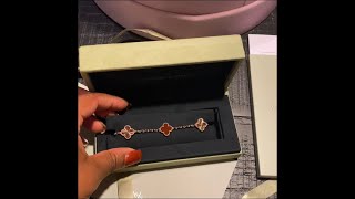 Van Cleef & Arpels: Vintage Alhambra 5 Motif Carnelian and Guilloche Bracelet Unboxing