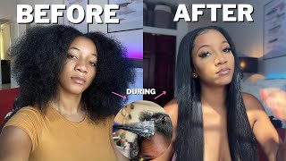HOW TO SEW IN ROUTINE w. LEAVE OUT (vlog) Flat middle part, silk press hair bundles*Start to finish*