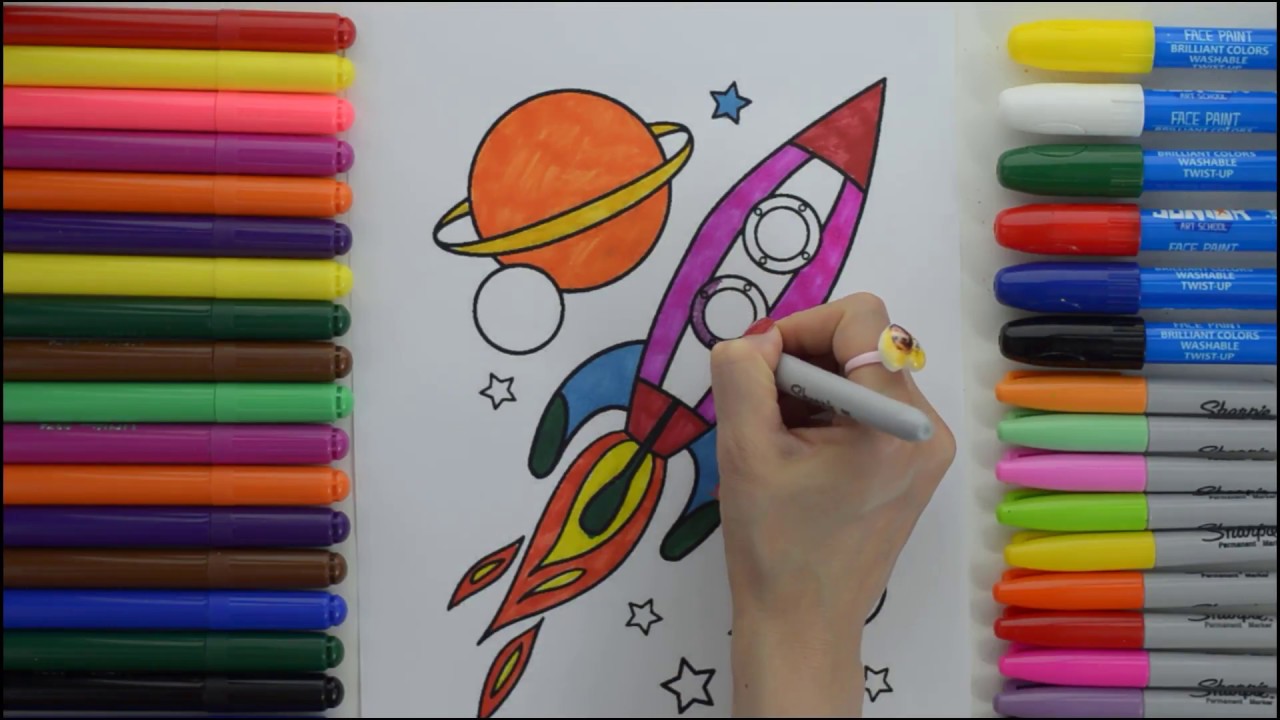 Coloring Book For Boys | Space Rocket Planet Stars | Learning Colors Education Videos