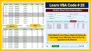 Learn VBA Code Part 25 || Update sheet Data From ListBox