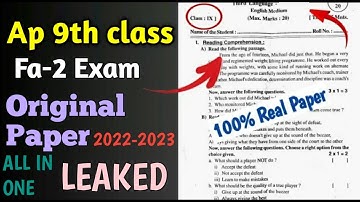 Ap 9th Class Fa-2 💯💯Real social Question Paper (2022-23) || 9th Class fa2 social Question Paper