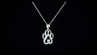 Dog Cat Puppy Paw Print Pendant Necklace CZ 925 Sterling Silver