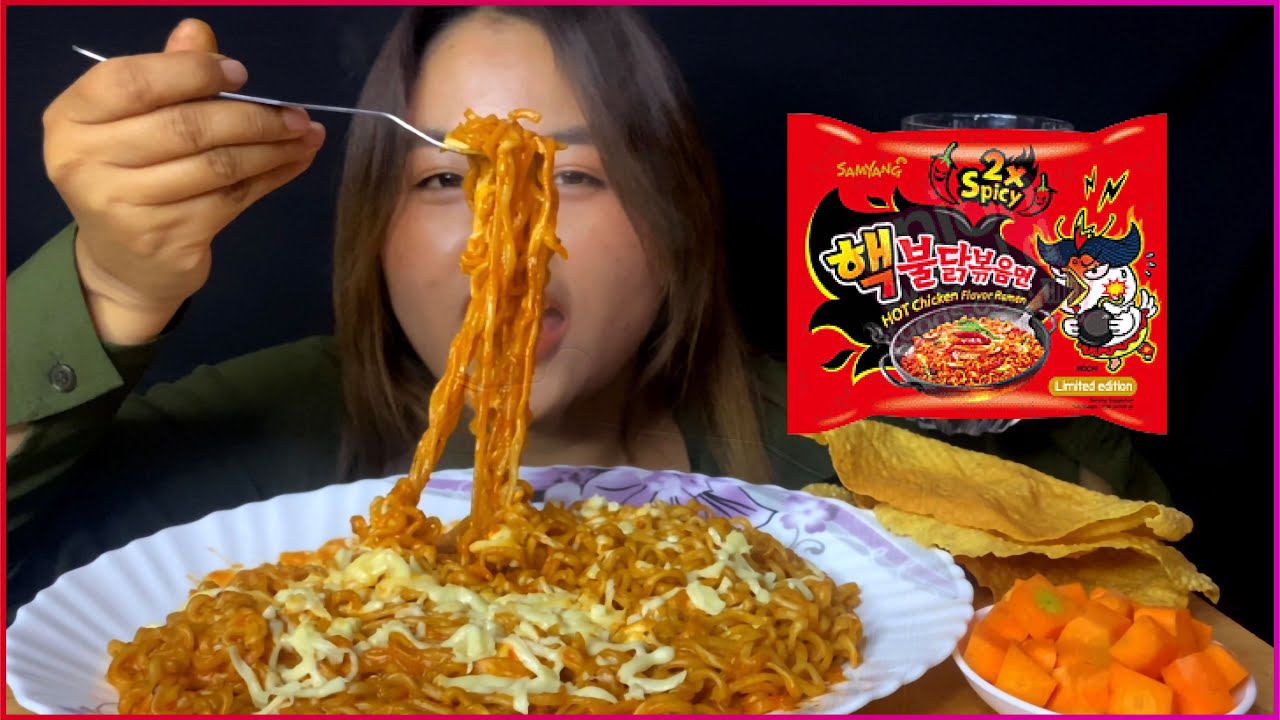 Extremely Cheesy 2X Spicy Korean Ramen Mukbang Nepali ।। Kirti Gurung♥