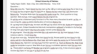 CS201 Today Paper Review | 26 Jan 2026 | Virtual University