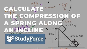 Compression of a Spring Placed at the Bottom of an Incline | Work-energy Problem