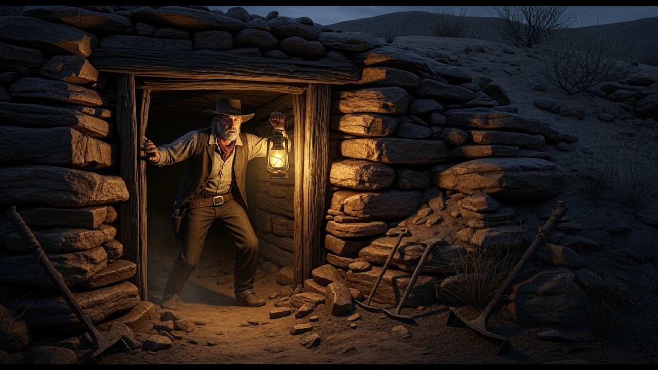 El buscador de oro encontró una mina olvidada en las colinas del desierto, entró y se dio cuenta de.