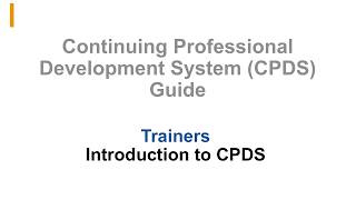CPDS guide: Trainers (1/4) - Introduction to CPDS