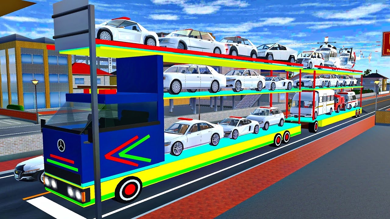 ALL POLICE CAR - OVERSIZED CARS TRANSPORT WITH TREE LEVEL TRAILER TRUCK - Sakura 🚓🚔🚍🚒