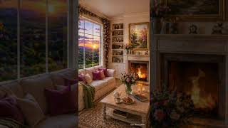 Calm Spring Sunset 🌸 &amp; Piano Relaxing Music 🎶 Fireplace for Sleep, Study &amp; Focus #shorts #relaxing