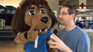 Talking with Detroit Lions mascot "Roary" at Detroit Lions Cheerleader auditions