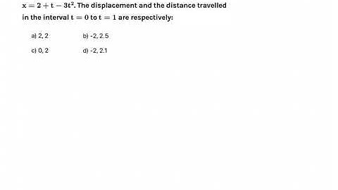 The position of a particle along x-axis at time t is given by x = 2 + t - 3t^2. The displacement and