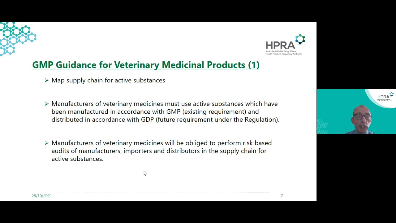 Changes to GMP and manufacturing requirements, update on distribution and other aspects