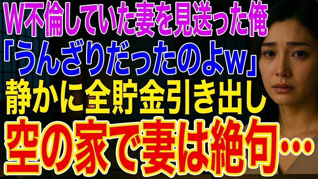 【修羅場】W不倫していた妻「うんざりだったのよw」俺は全貯金を引き出し消える➡空っぽの家で妻が見つけた手紙「義父母に証拠を手渡し済、お前の不倫相手の家族とも面談済」➡妻はパニックで泣き叫びｗ
