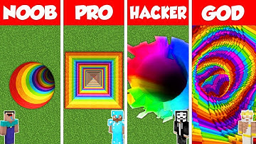 Minecraft Battle: NOOB vs PRO vs HACKER vs GOD: RAINBOW TUNNEL PIT HOUSE BUILD CHALLENGE / Animation