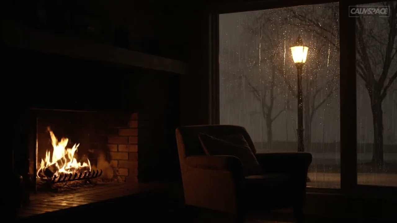 Rain on the Window & Warm Fireplace 🔥🌧️ Cozy Cabin Night for Sleep