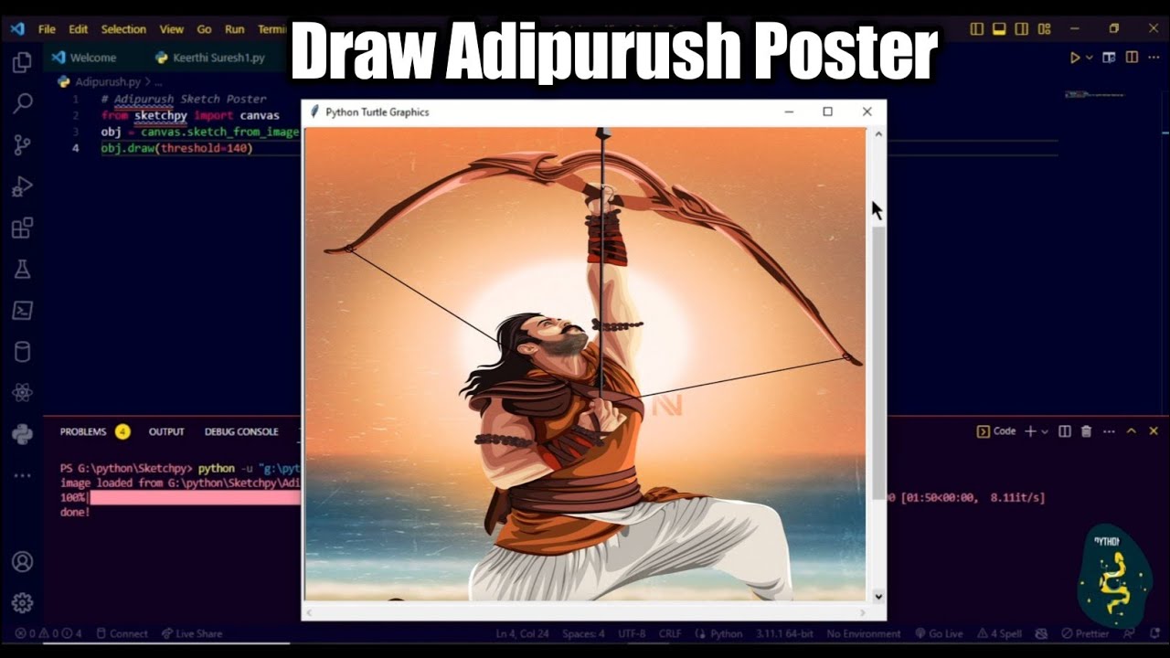 Adipurush Sketch Poster Using Python | Python Programming Hub - YouTube