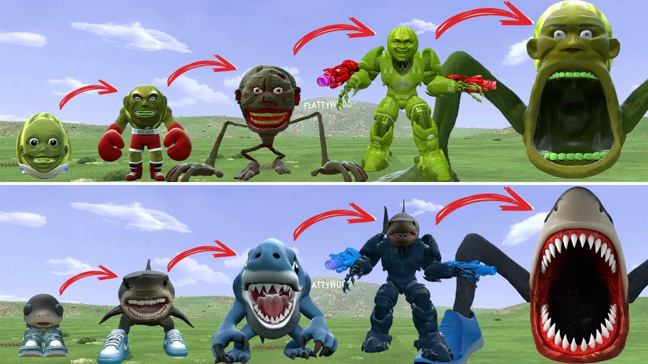 HELLO: ALL THE NEW EVOLUTIONARY FORMS OF KING LINGANG MELON VS KING TRALALERO TRALALA IN GMOD!