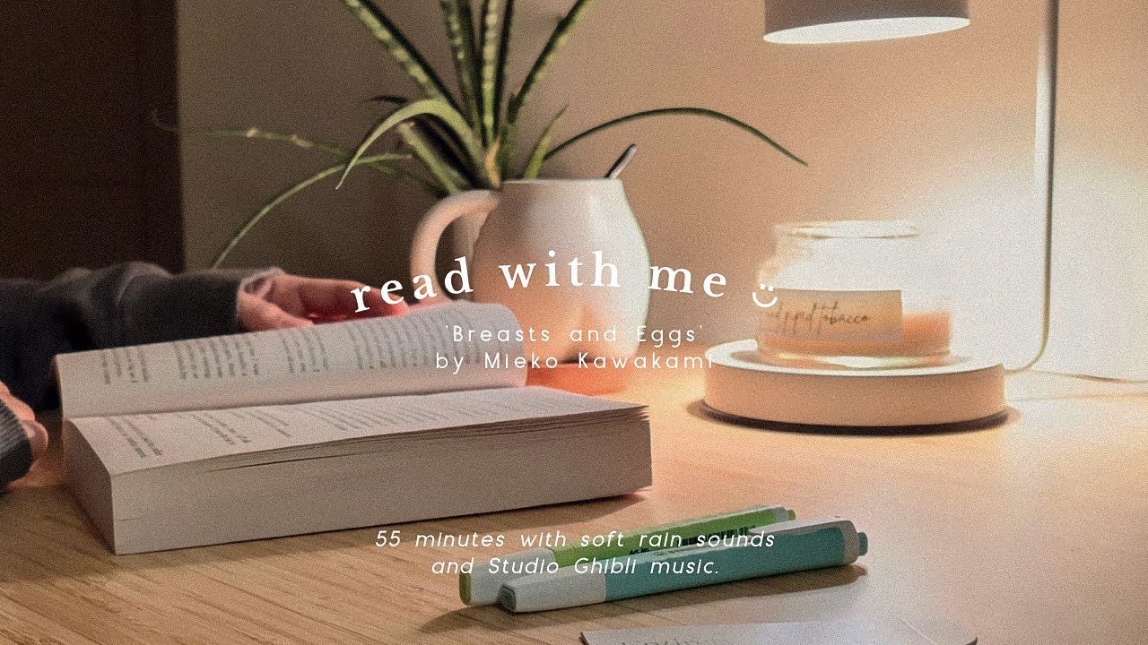 read with me 🌝 55 minutes, soft rain sounds, studio ghibli music
