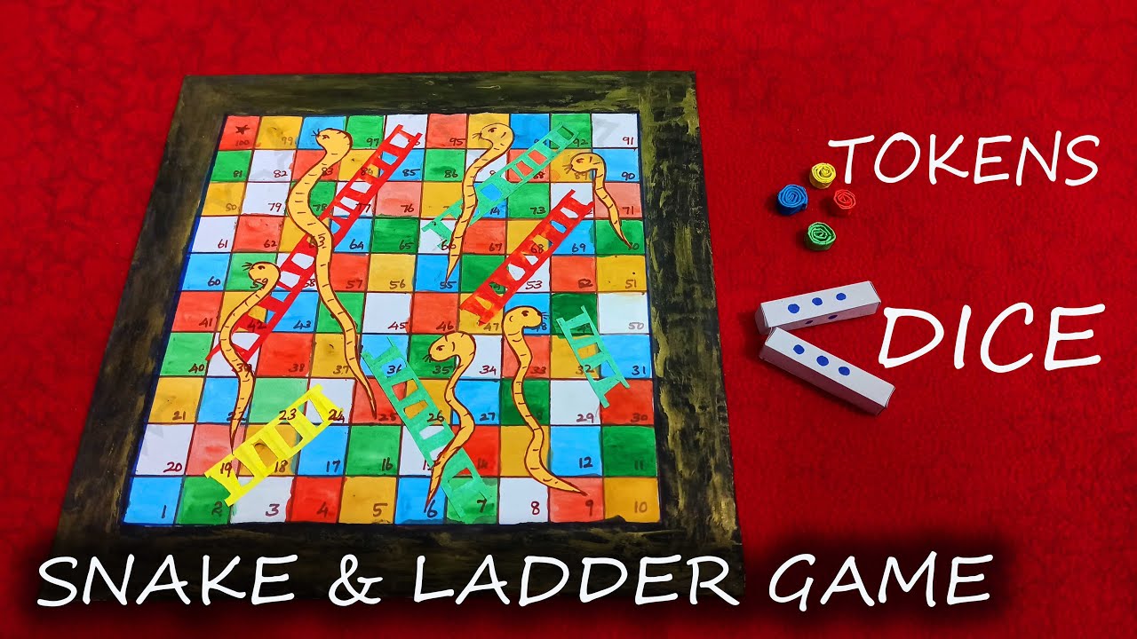 🐍 🪜 Draw Snake and Ladder Board Game with Tokens and Dice : Snake and  Ladder 