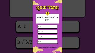 What is the Value of Cos 60°? | Trigonometry Quiz | Class 10 Maths MCQ | #shorts