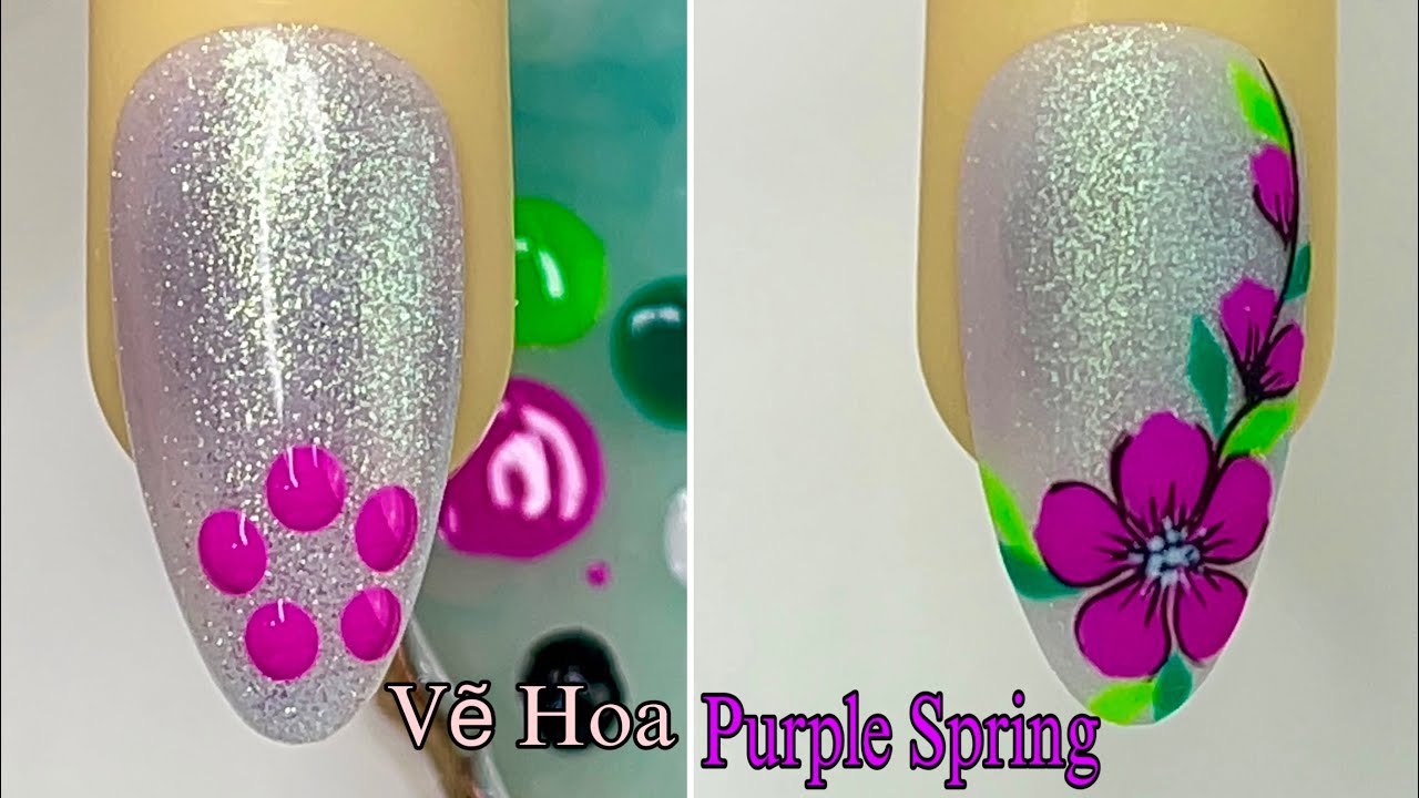 Purple Flower Nail Art Step-by-Step For Beginner 💖Vẽ Hoa💅 New Nails Design 💝 New Nails