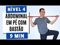 Exerccio para diminuir barriga  nvel 4  abdominal em p com cabo de vassoura