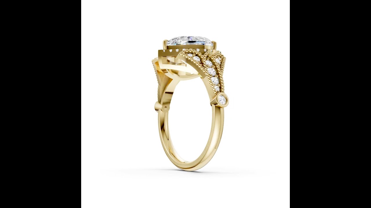Vintage Inspired Heart Cut Lab Diamond Milgrain Halo Wedding Ring