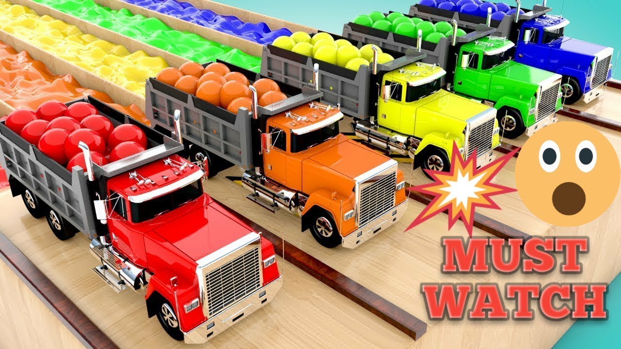 TRUCKS WITH COLORFUL SOCCER BALL|+learn colors and more kids videos - YouTube