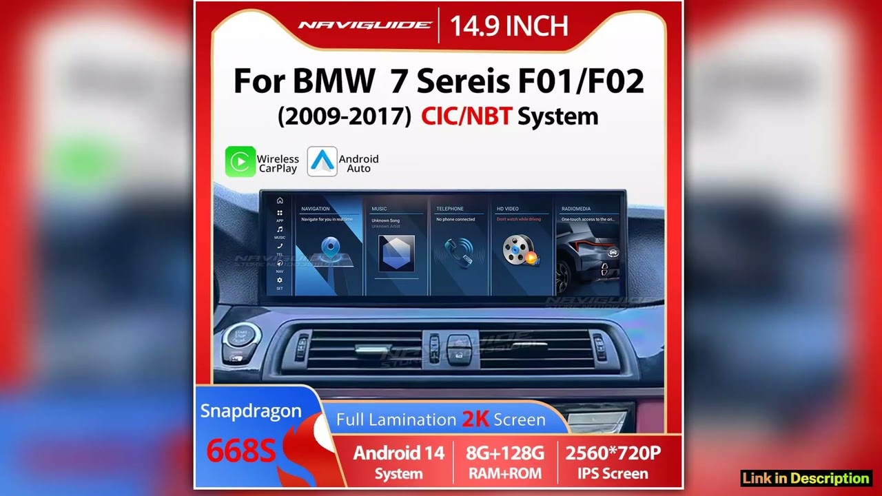 NAVIGUIDE 149 Android 14 Car GPS Multimedia Player For BMW 7 Series F01 F02 LHD 20092017 CIC NBT Ca