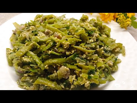 მწვანე ლობიო კვერცხით. აგრეთვე გარჩევის პატარა საიდუმლო. Πράσινο φασόλια με αυγό.