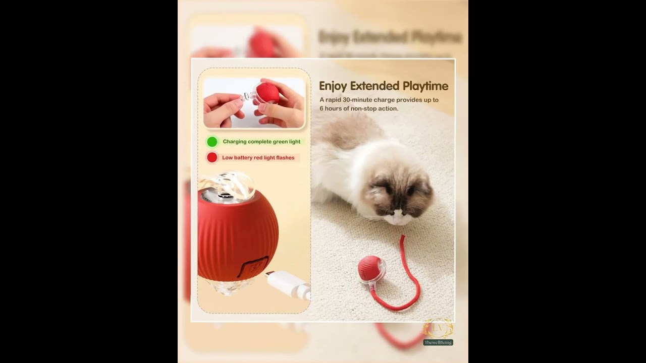 Automatic Cat & Puppy Ball Toy – Smart Obstacle-Avoidance, USB Rechargeable, 3 Play Modes