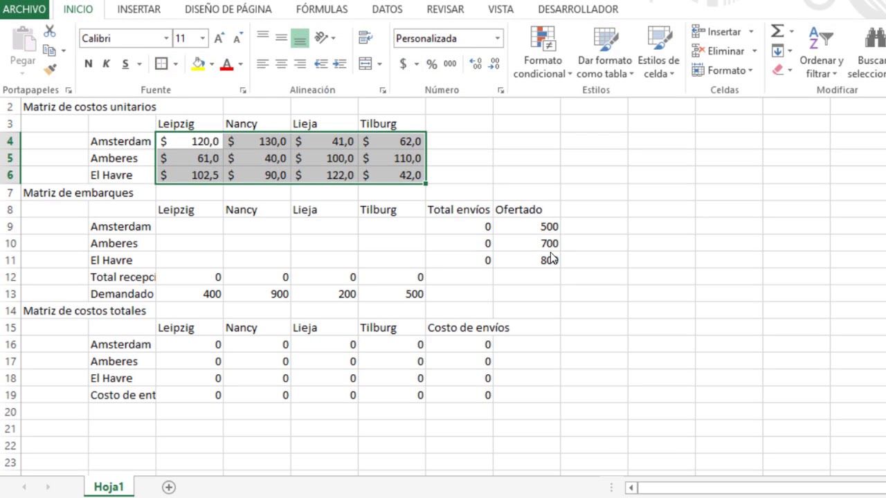 ICO 4 1 Modelo de transporte con Excel - YouTube