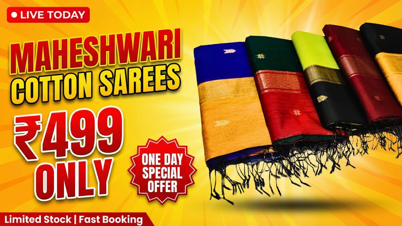 Maheshwari Cotton Sarees ₹499 | One Day Special Offer One hour sale Only #maheswari #cottonsarees