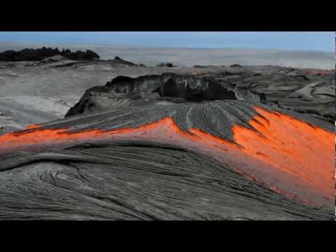 Rivers of molten lava high up Pulama Pali - Hawaii Island Feb. 2012