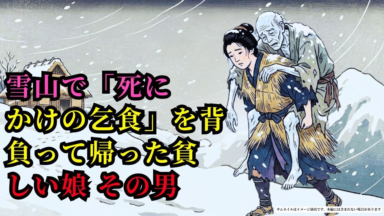 雪山で「死にかけの乞食」を背負って帰った貧しい娘。その男が伝説の酒造家の御曹司だと判明し、恩返しに村一番の富豪になった | 野談 | 伝説 | 昔話 | 説話 | 民話