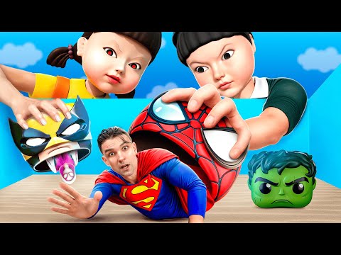 ¡Los superhéroes aprendieron camuflaje extremo para escapar de la muñeca del Juego del Calamar!